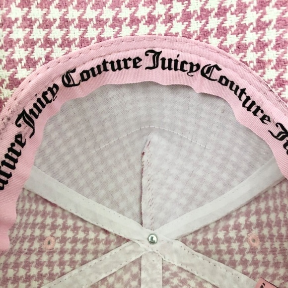 Juicy, Couture, Pink, and, White, Houndstooth, Cap, Hat, Patch Logo, OS, NEW - Picture 14 of 15